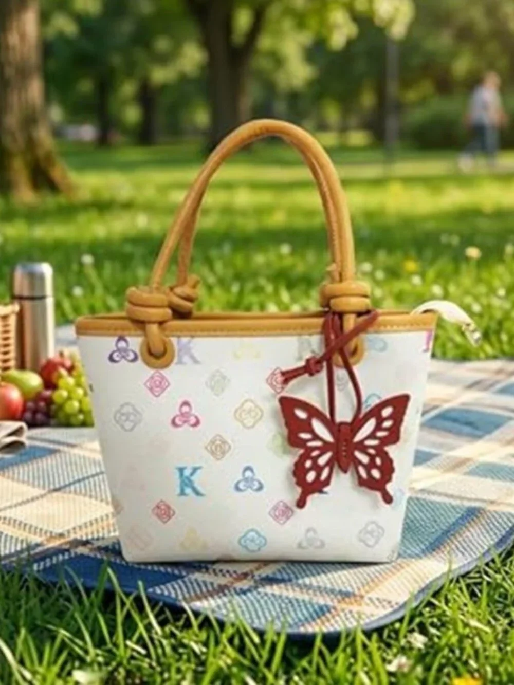 Pink Butterfly Bag Charm Faux Leather Purse Tote Keychain Accessory